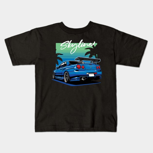 Nissan Skyline R34 Kids T-Shirt by JDMAPEX